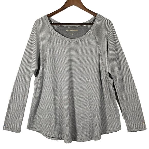 Tommy Hilfiger Sport Top Women's Size L Gray Stripes Raglan Long Sleeves - Picture 1 of 11